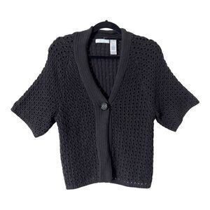 Liz Wear By Liz Claiborne Short Sleeve Black Open Knit Cardigan Sweater